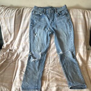 GAP Blue Straight Leg Jeans with Distressed Details